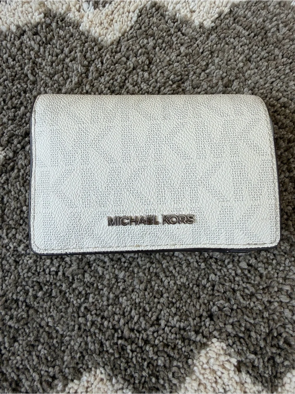 Michael Kors Ivory Pebbled Leather Fold-Over Wallet with Logo